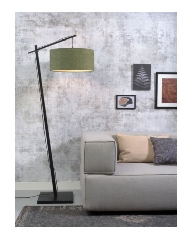 Lampadaire en bambou noir/lin H176cm