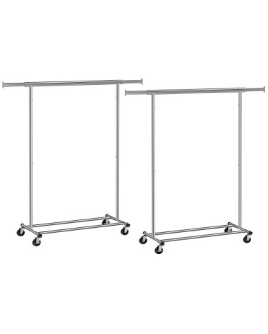 2 Portants à vêtements avec roulettes acier argent