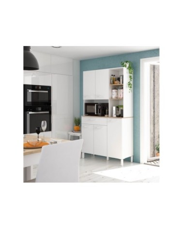 Buffet de cuisine blanc/bois 5 portes L108 x H186cm