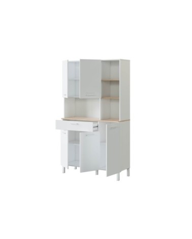 Buffet de cuisine blanc/bois 5 portes L108 x H186cm