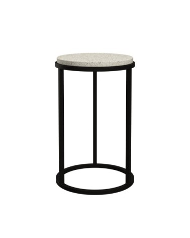 Table d'appoint ronde en terrazzo et pieds en métal noir D30 cm