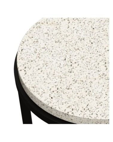 Table d'appoint ronde en terrazzo et pieds en métal noir D30 cm