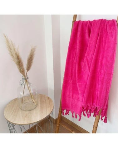 Fouta Hammam éponge bouclette rose fuchsia  90 x 160
