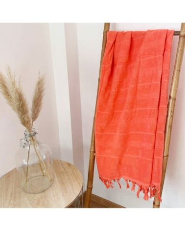 Fouta Hammam éponge bouclette corail  90 x 160
