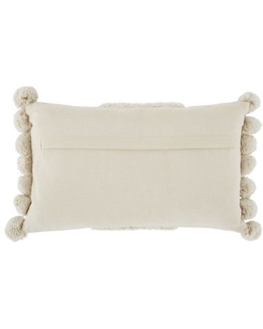 Coussin en coton tissé beige et doré avec pompons boules 30x50