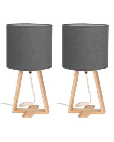 Lampe de Table Style Nordique E27 Bois Naturel Textile Couleur Grise