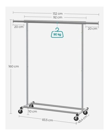 2 Portants à vêtements avec roulettes acier argent