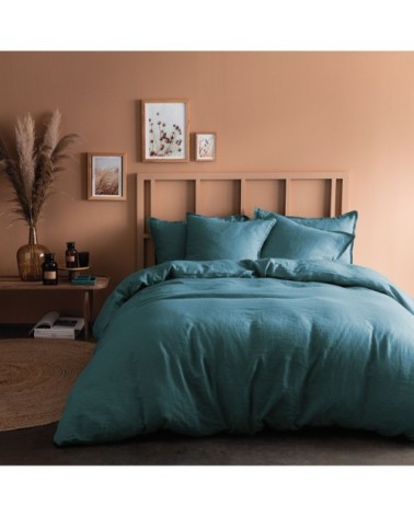 Housse de couette unie en lin lavé Vert Lagon 240x220cm