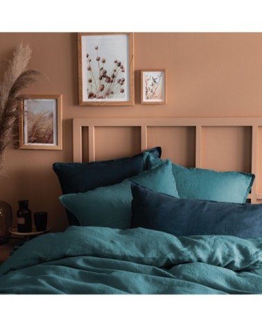 Housse de couette unie en lin lavé Vert Lagon 240x220cm
