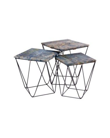 Set de 3 tables basses design effet marbre gris