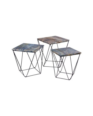 Set de 3 tables basses design effet marbre gris