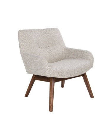 Fauteuil lounge en tissu pieds bois beige