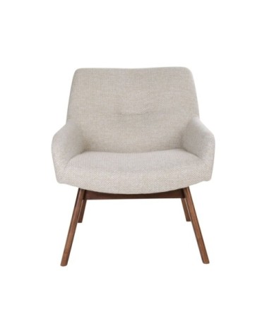 Fauteuil lounge en tissu pieds bois beige