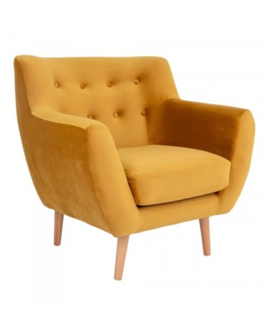 Fauteuil moderne en velours moutarde