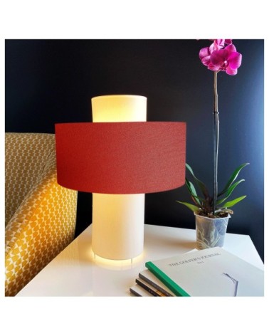 Lampe à poser Rouge en Tissus Percaline Ø 35 x H 45