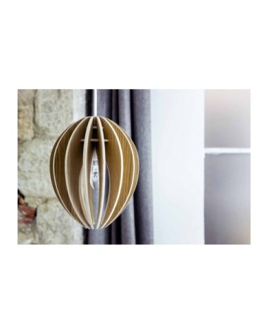 Lampe suspension bois et béton chêne naturel cordon blanc