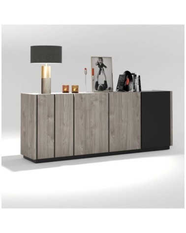 Buffet 4 portes style loft L220cm - Marron