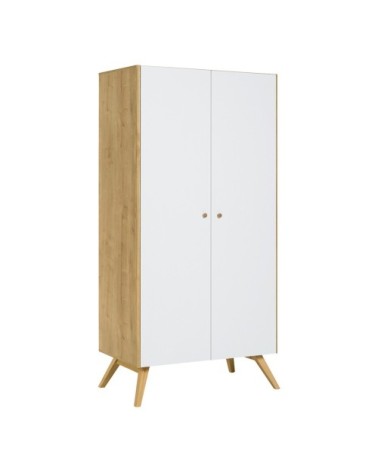 Armoire 2 portes avec penderie et 7 niches  L101 cm - Blanc