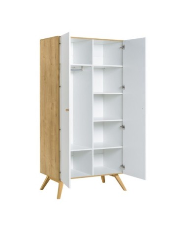 Armoire 2 portes avec penderie et 7 niches  L101 cm - Blanc