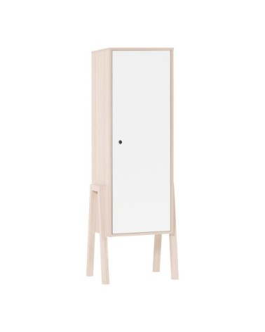 Armoire 1 porte 3 étagères intérieures - Blanc et beige