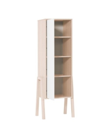 Armoire 1 porte 3 étagères intérieures - Blanc et beige