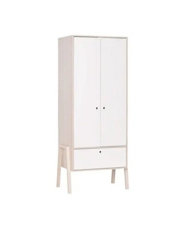 Armoire 2 portes 1 tiroir avec penderie - Blanc et beige