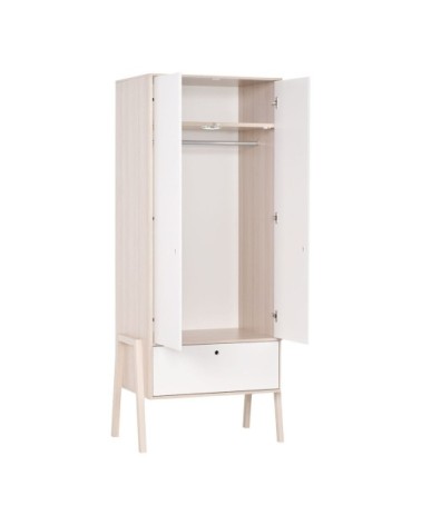 Armoire 2 portes 1 tiroir avec penderie - Blanc et beige