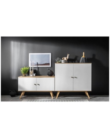 Buffet 2 portes et 6 étagères intérieures L120 cm - Blanc