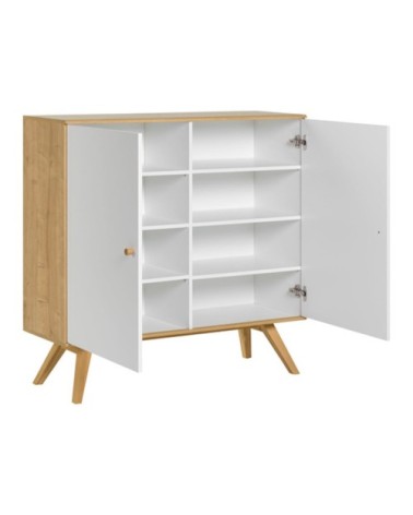 Buffet 2 portes et 6 étagères intérieures L120 cm - Blanc