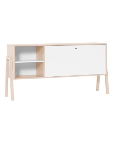 Buffet 1 porte rabattable et 2 niches - Blanc et beige