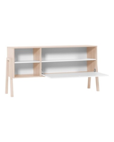 Buffet 1 porte rabattable et 2 niches - Blanc et beige