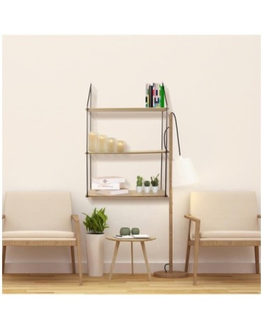Étagère murale 3 niveaux - Beige et noir - H87,5cm