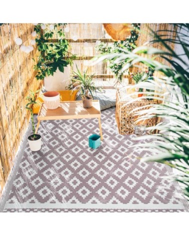 Tapis d'extérieur motifs géométriques moka rosé 120x180