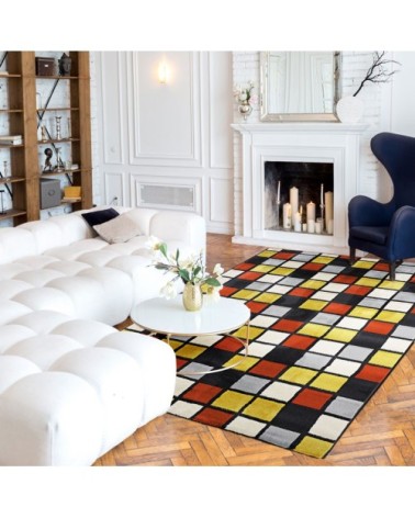 Tapis lumineux effet laineux petits carreaux multi 160x230