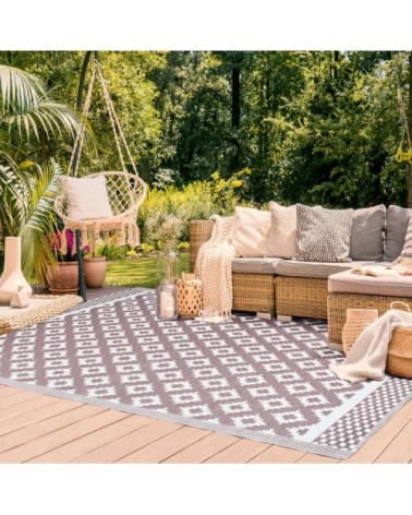 Tapis d'extérieur motifs géométriques moka rosé 180x240