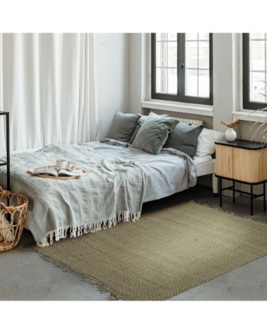 Tapis en jute et coton vert 120x170