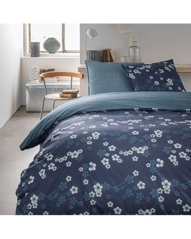 Parure de lit 2 personnes imprimé floral en Coton Bleu 220x240 cm