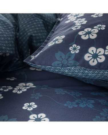Parure de lit 2 personnes imprimé floral en Coton Bleu 220x240 cm