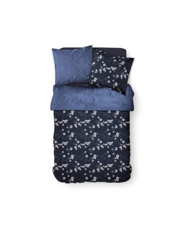 Parure de lit 2 personnes imprimé floral en Coton Bleu 220x240 cm
