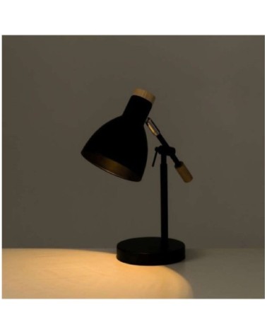 Lampe de bureau métal noir et bois H36,5cm