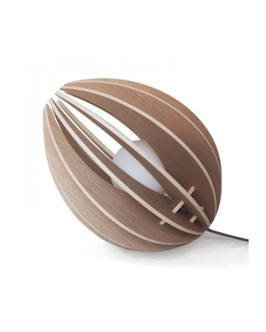Lampe à poser en bois avec fil noir et ampoule