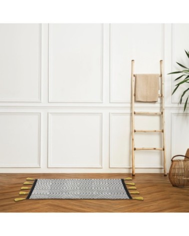 Tapis de bain en coton fantaisie noir à pompons 50x80cm