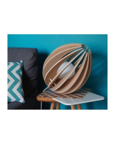 Lampe à poser en bois avec fil blanc et ampoule