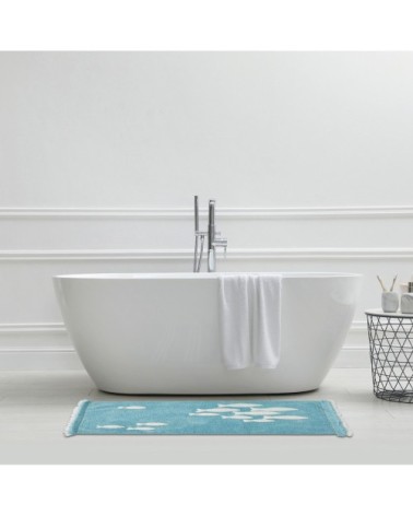 Tapis de bain en coton fantaisie bleu 60x120cm