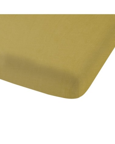 Drap-housse uni en lin lavé Safran 140x190/200cm - Bonnet 30cm