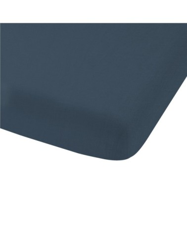 Drap-housse uni en lin lavé Bleu Marine 140x190/200cm - Bonnet 30cm