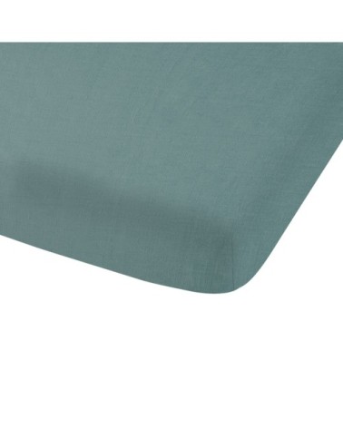 Drap-housse uni en lin lavé Vert Lagon 140x190/200cm - Bonnet 30cm