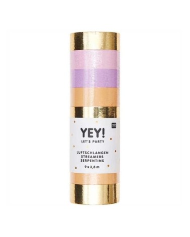 9 Serpentins pastel et doré 3,8m