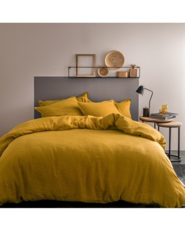Housse de couette unie en lin lavé Safran 260x240cm