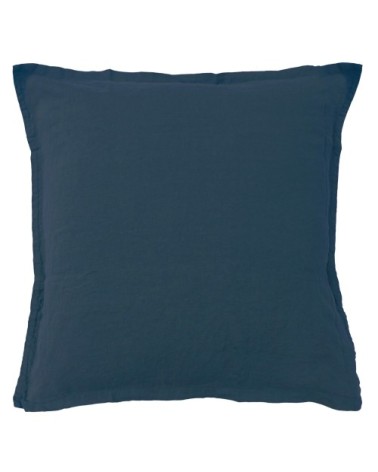 Set de 2 taies doreiller unies en lin lavé Bleu Marine 65x65cm